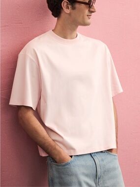 H&M Men’s Pale Pink Loose Fit Boxy Fit Crewneck Tee Small